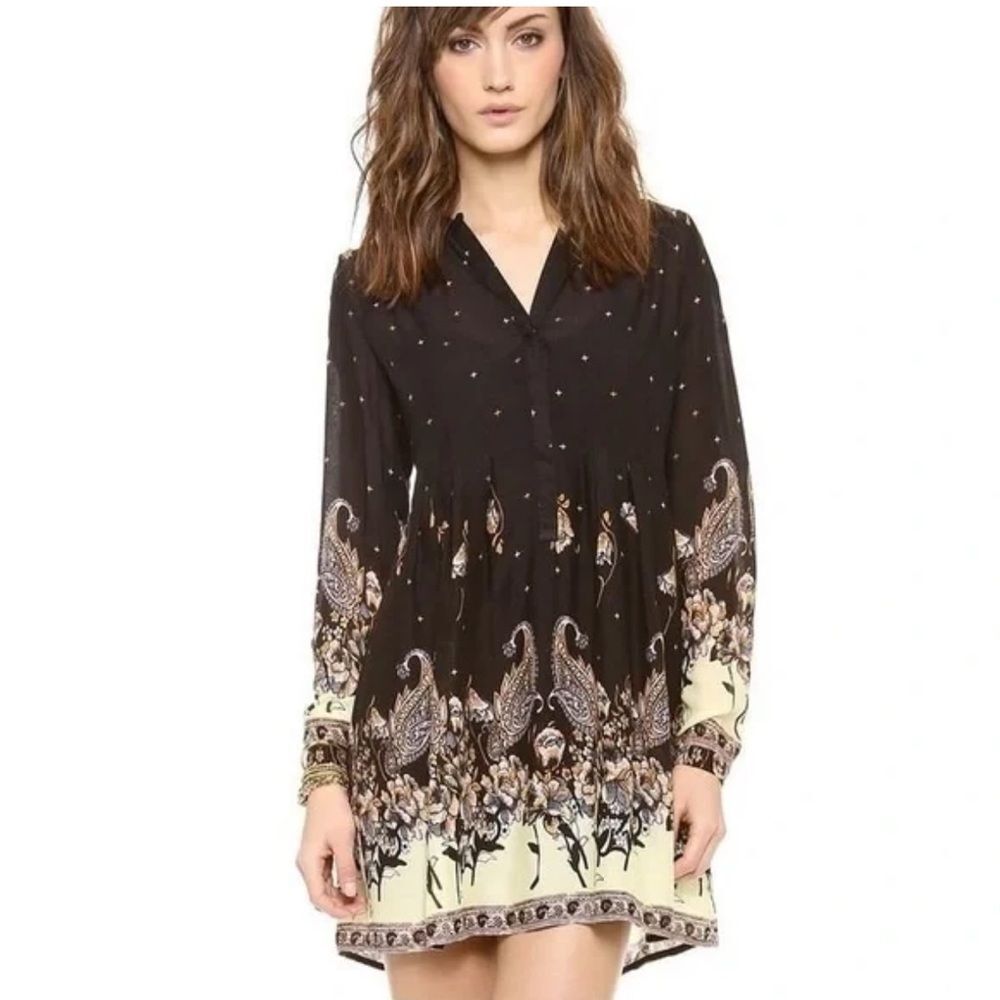 Free People Black Floral Boho Short Casual Dress